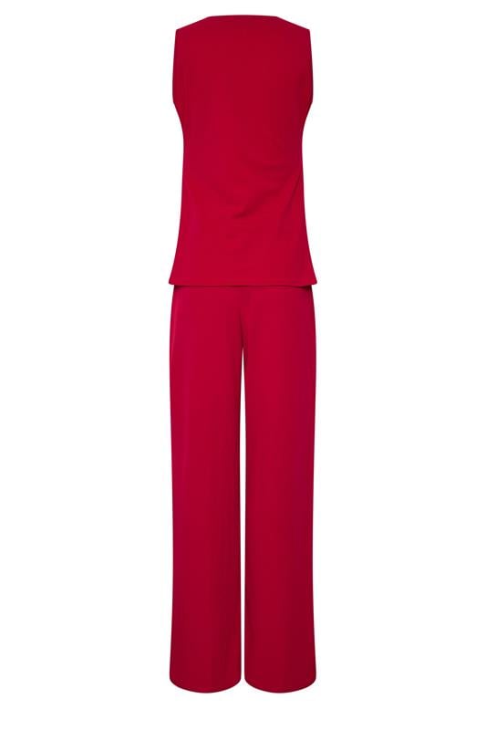LTS Tall Women's Set Bright Red Textured Waistcoat & Wide Leg Trousers | Long Tall Sally 6
