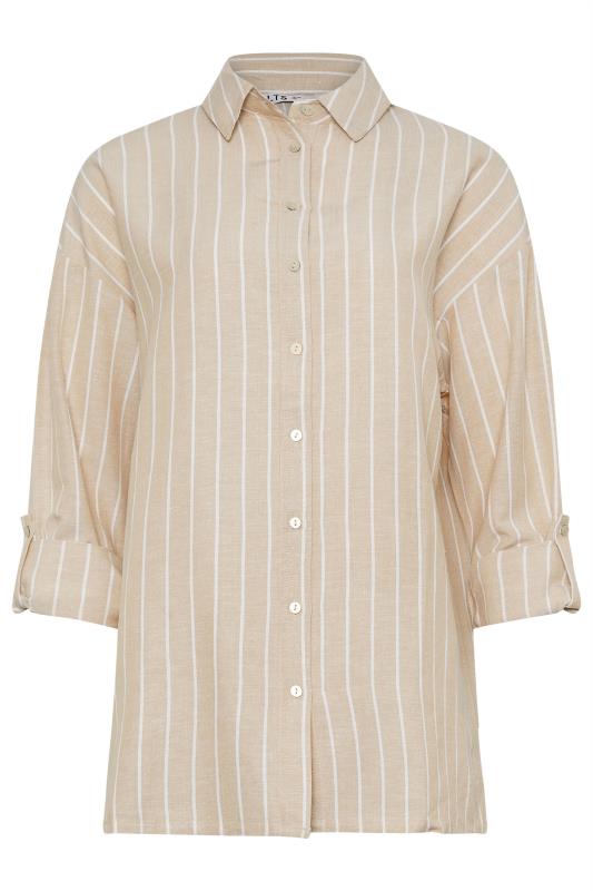 LTS Tall Women's Stone Brown Stripe Linen Shirt | Long Tall Sally 6