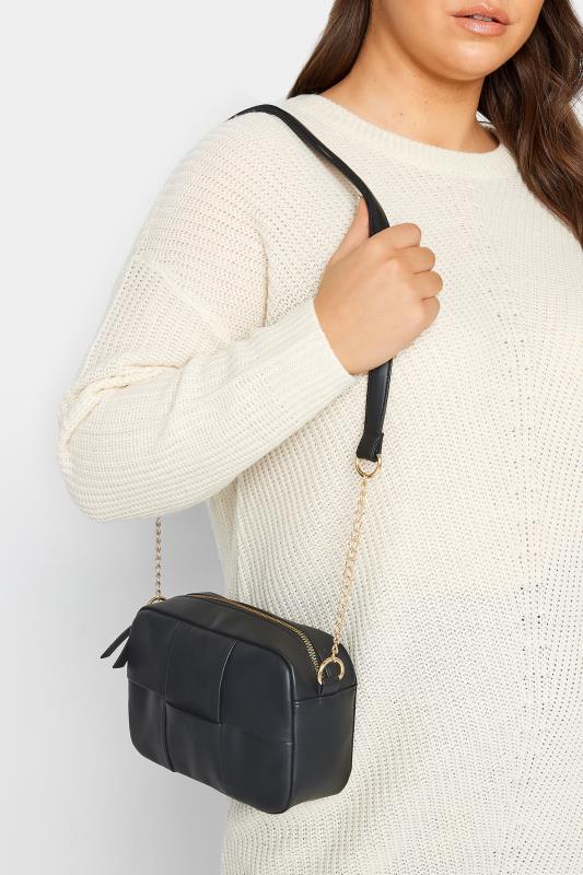 Black Woven Detail Cross Body Bag | Yours Clothing 1