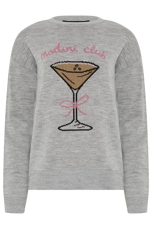 Tall  LTS Tall Grey 'Martini Club' Knitted Slogan Jumper