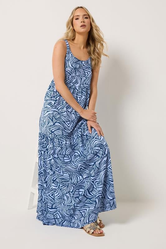 Tiered Dress Long Tall Sally Dresses Sale LTS Tall Women's Blue Abstract  Tiered Cotton Maxi Dress Long