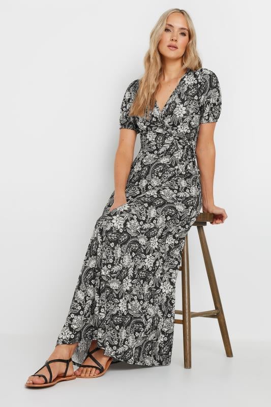 Tall  LTS Tall Black Floral Paisley Print Wrap Maxi Dress