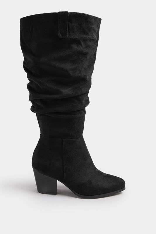 Black Faux Suede Ruched Western Boots In Extra Wide EEE Fit | Yours Clothing 2