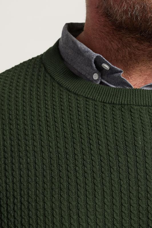 BadRhino Big & Tall Dark Green Cable Knit Mock Shirt Jumper | BadRhino 4