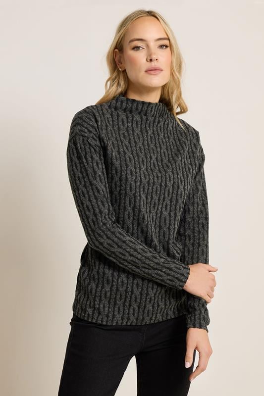 Tall  LTS Tall Charcoal Grey Knit Funnel Top