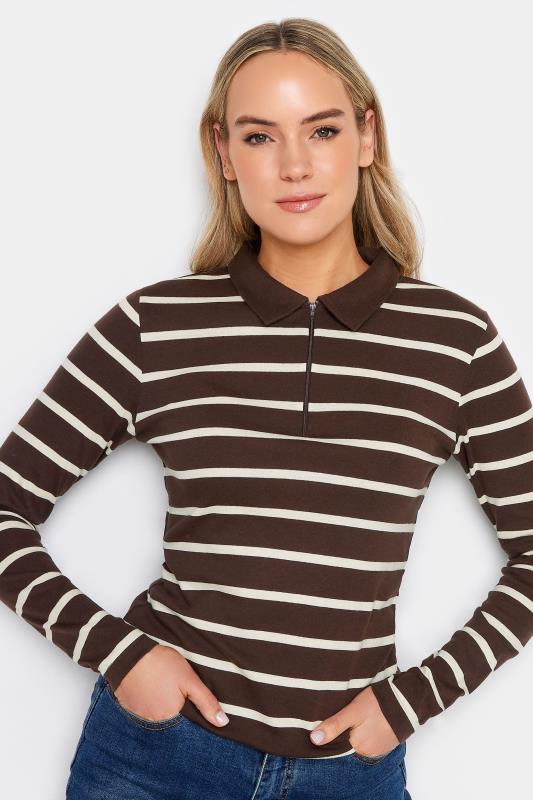 LTS Tall Women's Brown Stripe Print Polo Collar Top | Long Tall Sally 2