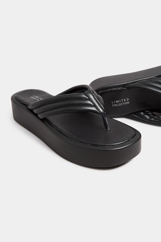 LIMITED COLLECTION Black Flatform Flip Flops In Wide E Fit | Yours Clothing 5