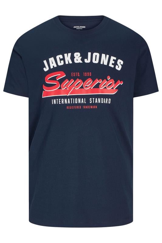 JACK & JONES Big & Tall Navy Blue 'Superior' Printed T-Shirt | BadRhino 2