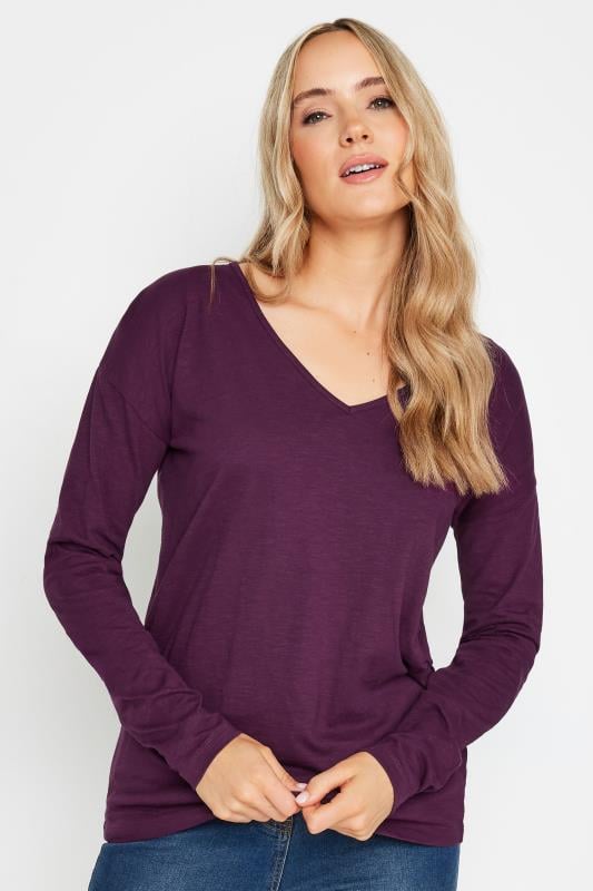 Tall  LTS Tall Dark Purple V-Neck Long Sleeve Cotton T-Shirt