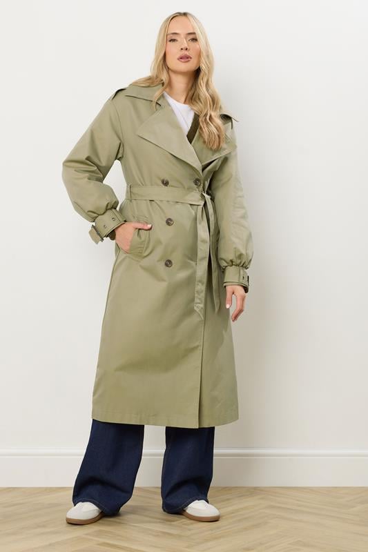 Tall  LTS Tall Sage Green Balloon Sleeve Buckle Trench Coat