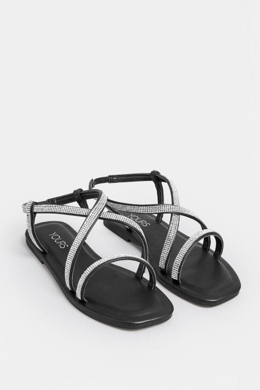 YOURS Curve Black Diamante Strap Sandals In Wide E Fit & Extra Wide EEE Fit | Yours Clothing  2