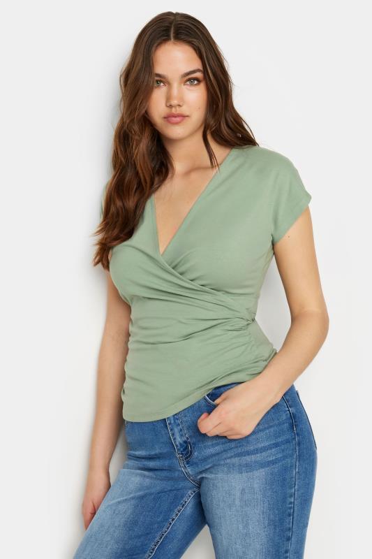 LTS Tall Women's Sage Green Short Sleeve Wrap Top | Long Tall Sally  1