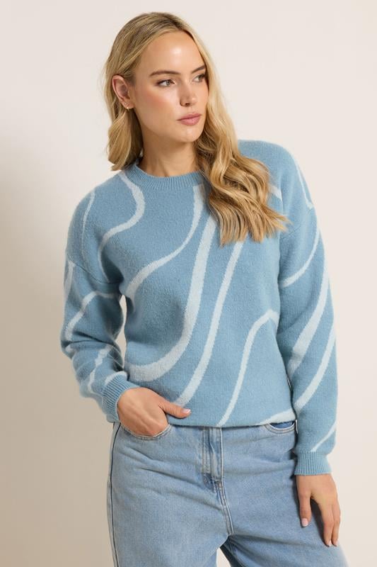 LTS Tall Light Blue Abstract Knitted Jumper | Long Tall Sally 1