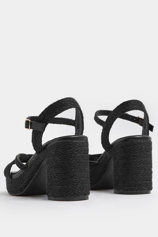 Black Rope Heel Sandals In Wide E Fit | Yours Clothing 4