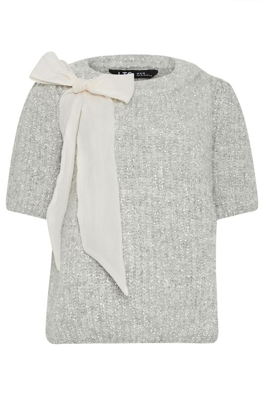 LTS Tall Silver Knitted Bow Jumper | Long Tall Sally 5