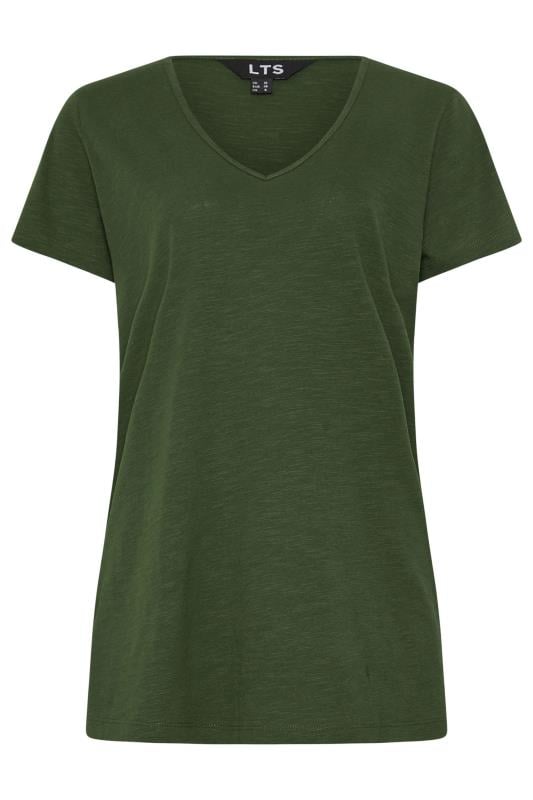 LTS Tall 2 Pack Khaki Green & Stone Brown V-Neck T-Shirts | Long Tall Sally  8