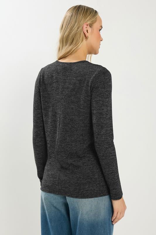 LTS Tall Grey Marl Button Long Sleeve Top | Long Tall Sally 3