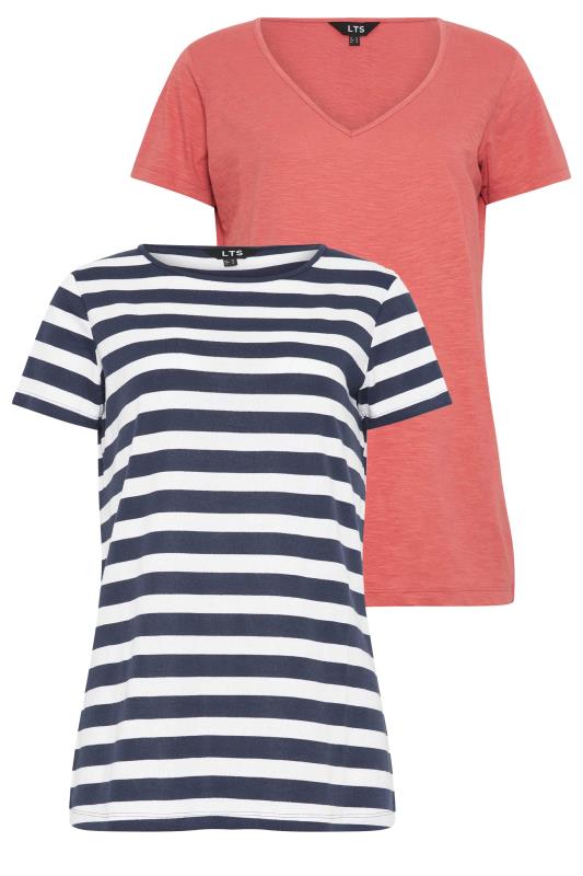 LTS Tall Womens 2 PACK Navy Blue & Coral Pink Stripe Short Sleeve T-Shirts | Long Tall Sally 7