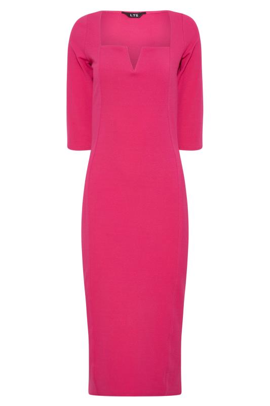 Tall Women's LTS Bright Pink Notch Neck Midi Dress | Long Tall Sally 6