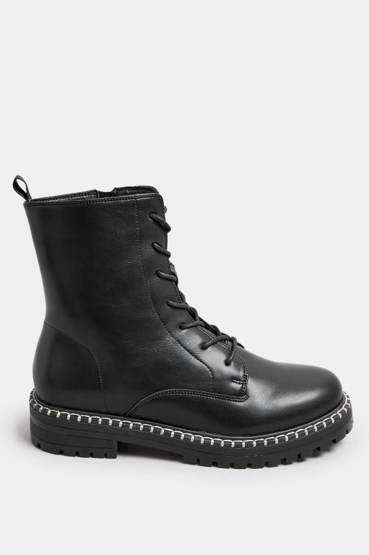 Black Faux Leather Contrast Stitch Boots In Wide E Fit | Yours Clothing  3