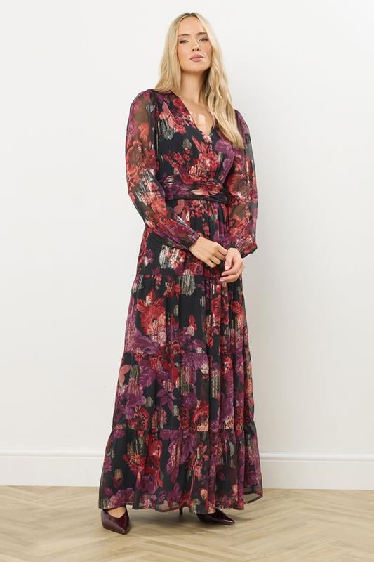 LTS Tall Black Rose Jacquard Metallic Maxi Dress | Long Tall Sally 2