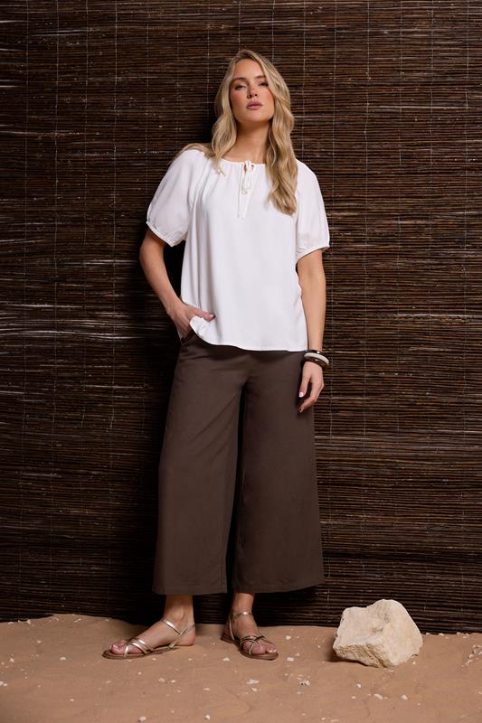  LTS Tall Chocolate Brown Linen Cropped Wide Leg Trousers