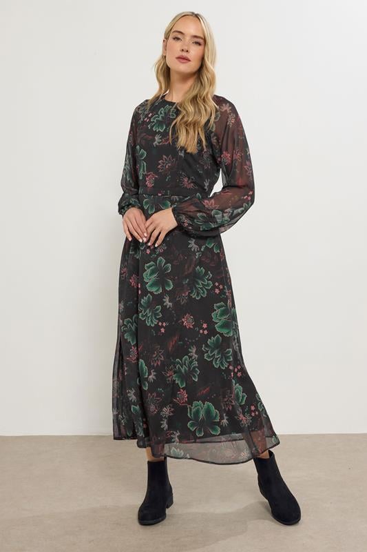 Tall  LTS Tall Black Chiffon Floral Maxi Dress