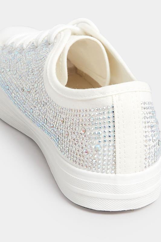 White Diamante Low Trainer In Wide E Fit | Yours Clothing 4