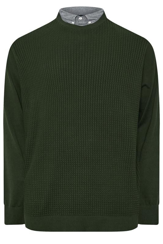 BadRhino Big & Tall Dark Green Cable Knit Mock Shirt Jumper | BadRhino 5