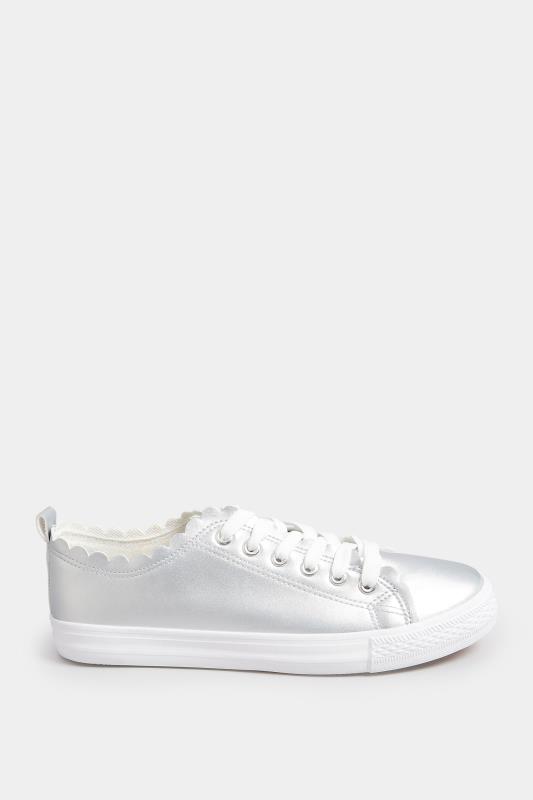 Silver Scalloped Edge Trainers In Wide E Fit | Yours Clothing 3