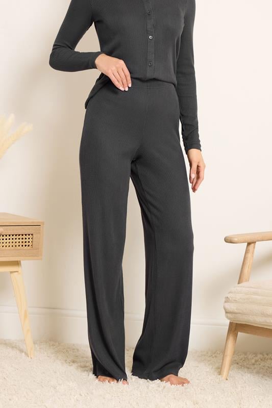 LTS Tall Women's Charcoal Grey Ribbed Wide Leg Trousers | Long Tall Sally  3