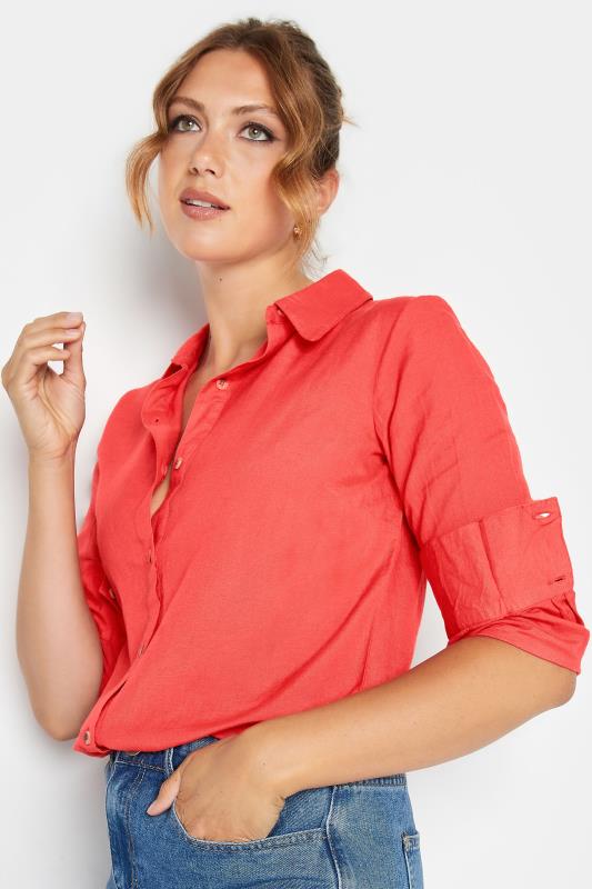 LTS Tall Coral Orange Long Sleeve Linen Blend Shirt | Long Tall Sally 4