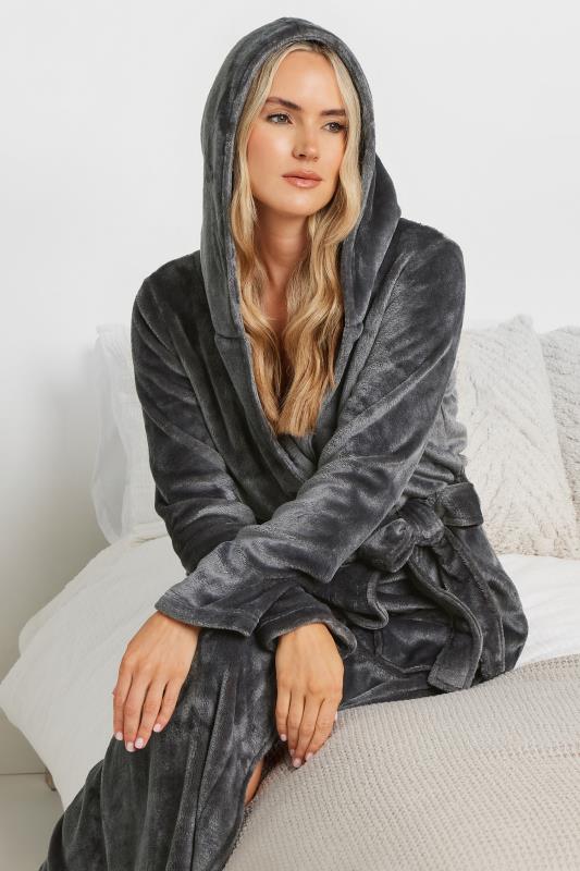 LTS Tall Dark Grey Hooded Maxi Dressing Gown | Long Tall Sally 2