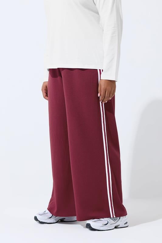 LIMITED COLLECTION Plus Size Burgundy Red Side Stripe Wide Leg Trousers | Yours Clothing 3