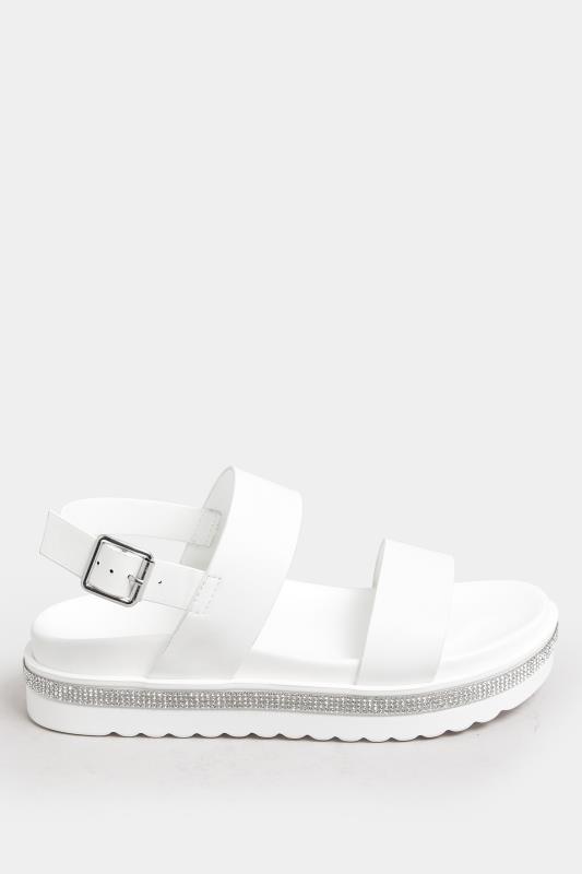 White Sparkle Flatform Sandals In Extra Wide EEE Fit | Yours Clothing 3