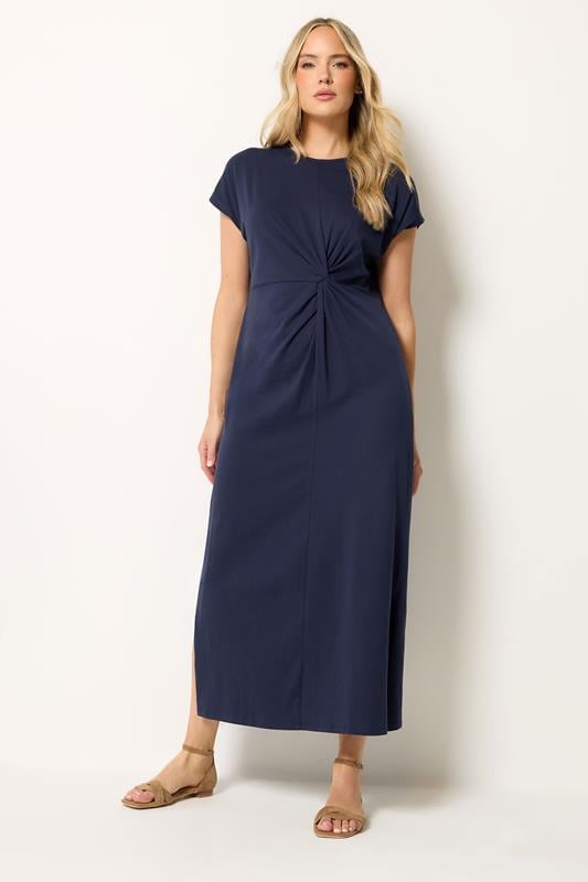  LTS Tall Navy Blue Twist Cotton Midi Dress