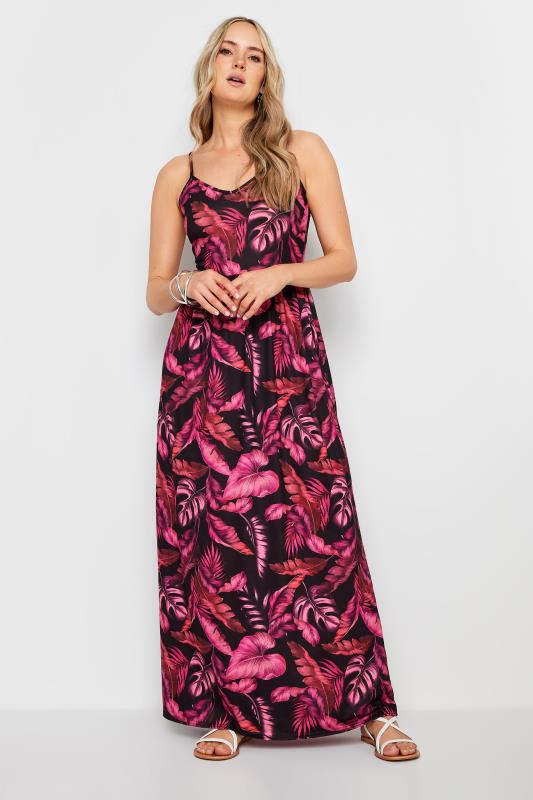 LTS Tall Women's Black & Pink Tropical Print Maxi Dress | Long Tall Sally 1