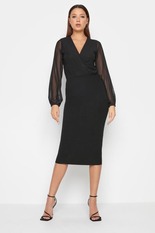LTS Tall Black Mesh Sleeve Wrap Dress | Long Tall Sally  2