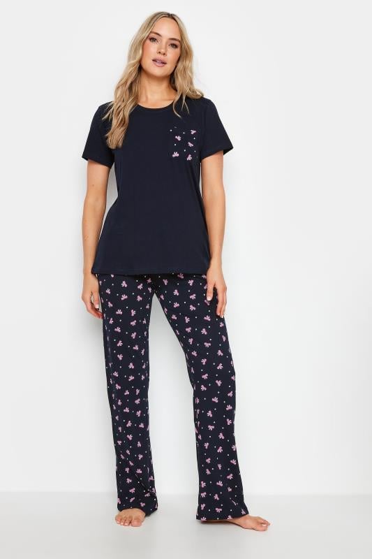 LTS Tall Navy Blue Bow Print Pyjama Set | Long Tall Sally 2