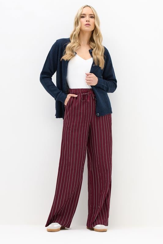 LTS Tall Burgundy Red Striped Wide Leg Trousers | Long Tall Sally 1
