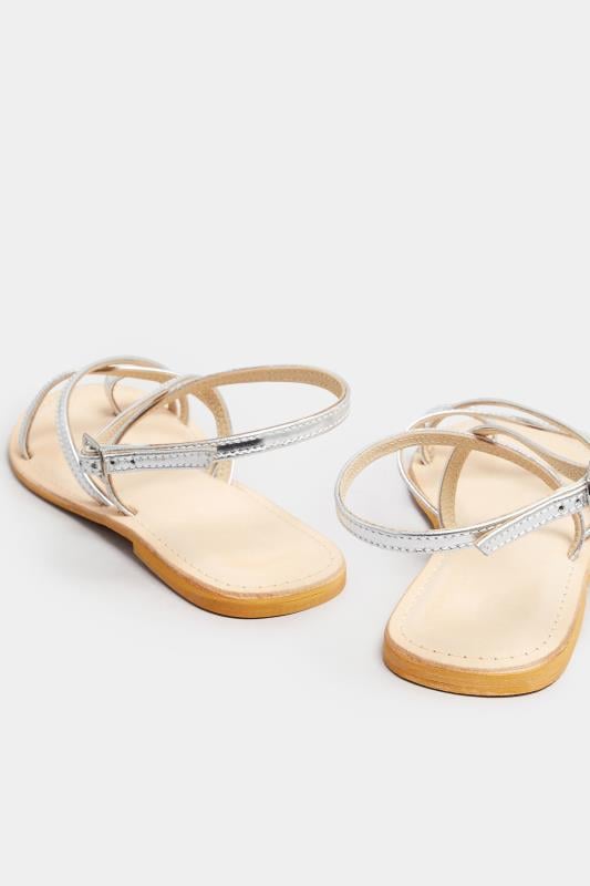 LTS Silver Cross Strap Leather Sandals In Standard Fit | Long Tall Sally 4