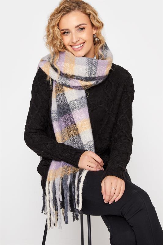 Plus Size Purple Check Print Super Soft Scarf | Yours Clothing 1