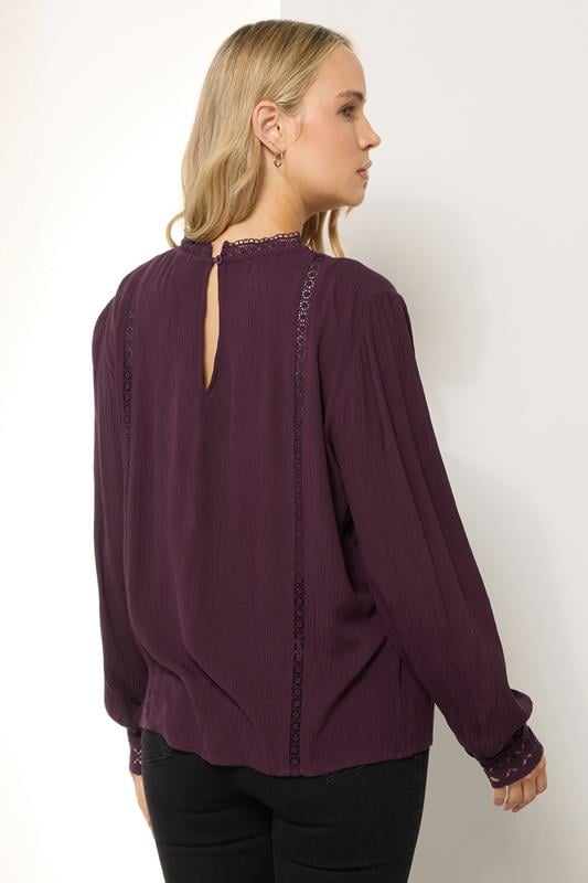LTS Tall Purple Crinkle Lace Detail Blouse | Long Tall Sally 3