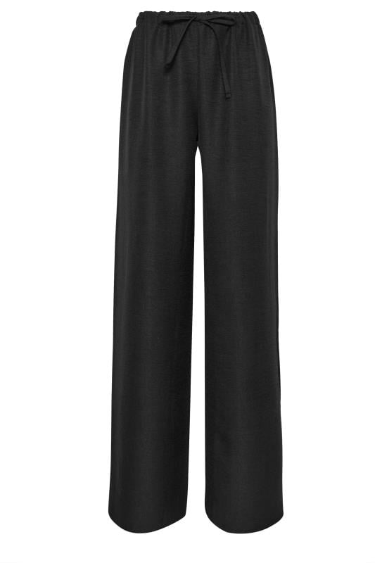 LTS Tall Black Textured Drawstring Wide Leg Trousers | Long Tall Sally 5