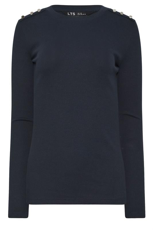 Tall  LTS Tall Navy Blue Ribbed Button Top