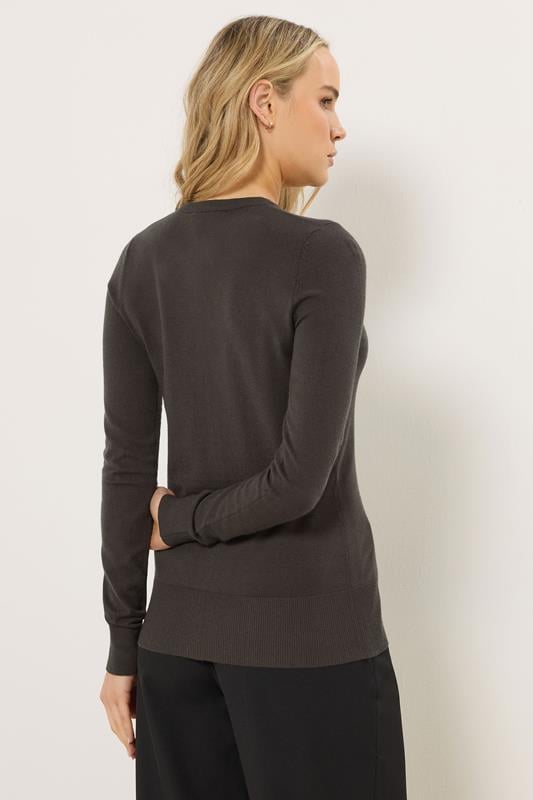 LTS Tall Women's Chocolate Brown Crew Neck Button Cardigan | Long Tall Sally 3