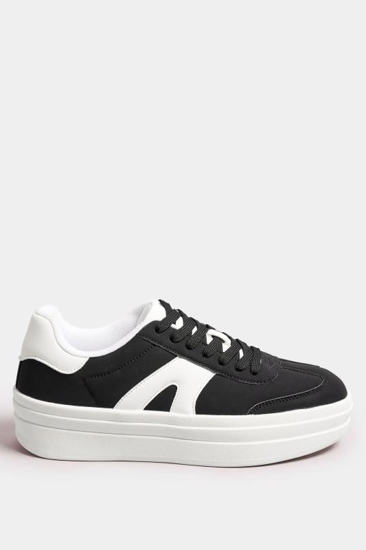 Black Retro Platform Trainers In Wide E Fit | Yours Clothing  3