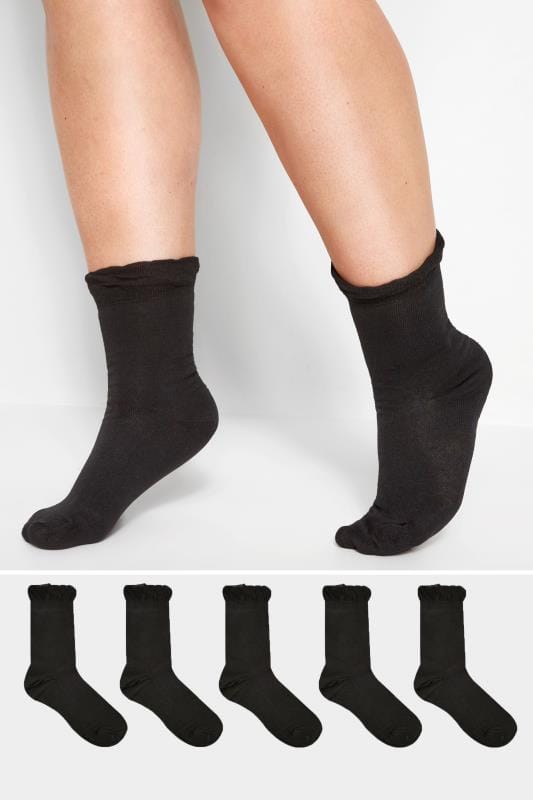 Plus Size Socks Yours 5 PACK Black Ankle Socks
