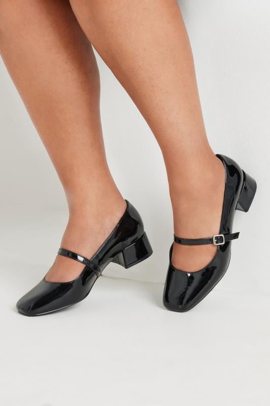 Black Patent Mary Jane Block Heels In Extra Wide EEE Fit | Yours Clothing  1