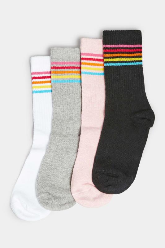 YOURS 4 PACK White & Grey Stripe Print Ribbed Ankle Socks | Yours Clothing 3